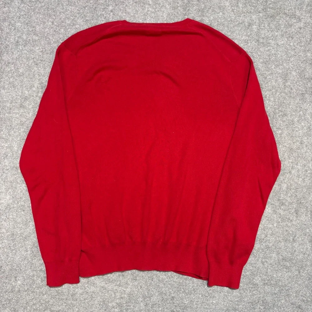 Polo Ralph Lauren Red Pima Cotton V-Neck Sweater Mens Large Navy Pony Logo